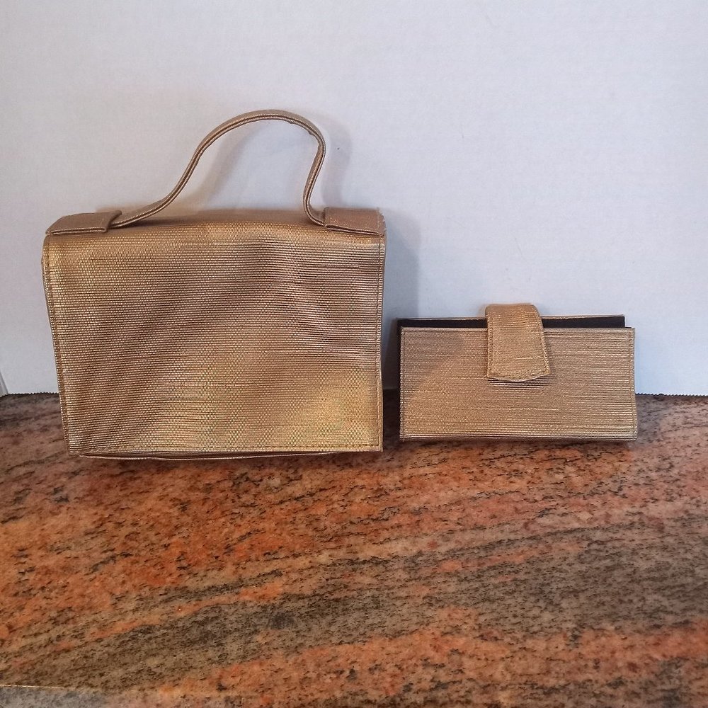 Lancome Metallic Gold Evening Mini Bag and Compact Mirror Carrier